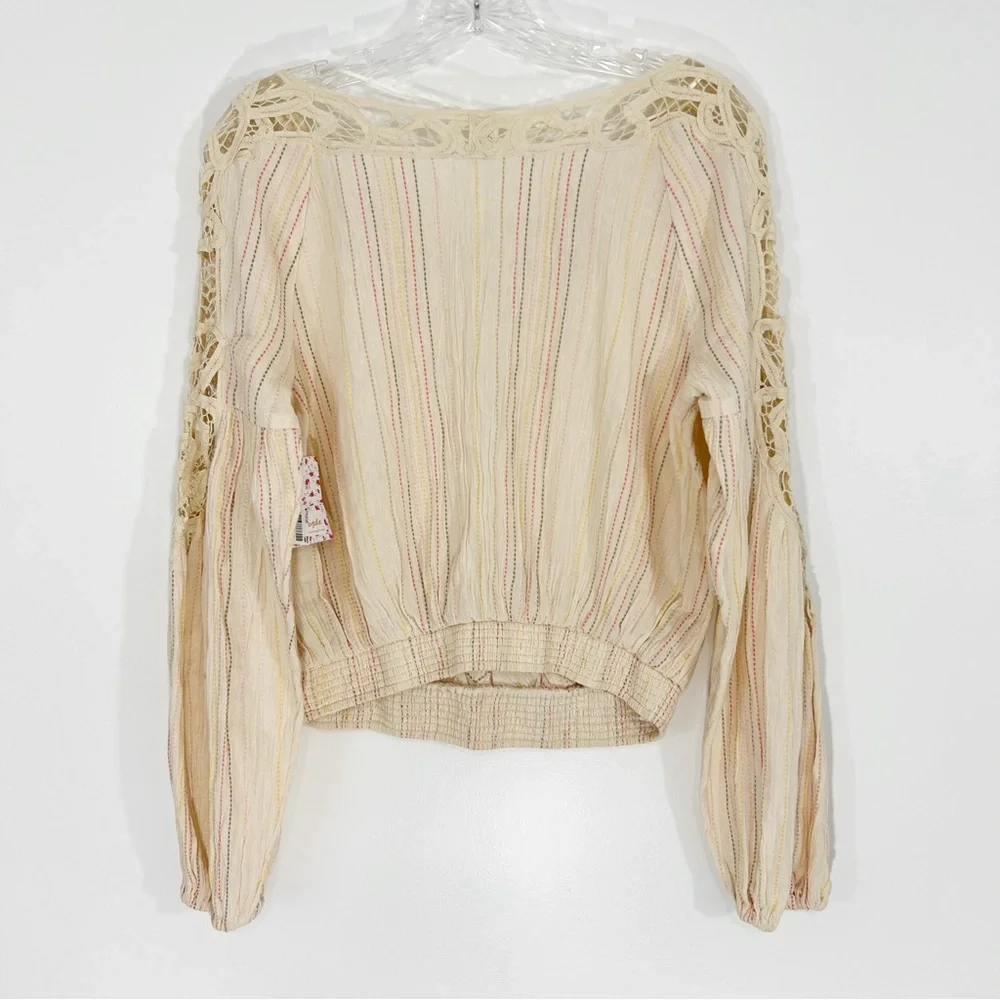 Free People Floating Memories Blouse in Natural Combo Size XS NWT